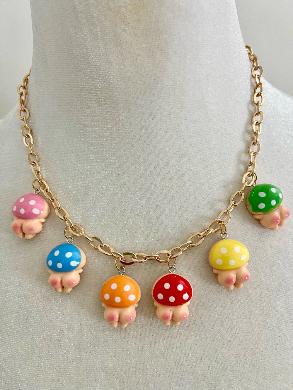 Colorful Funny Eclectic Bikini Beach Mushroom Charm Necklace
